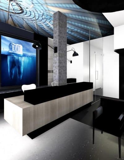 Lancement de concept- Modélisation 3D- Aménagement intérieur et design d’un poste de réception d’une clinique dentaire