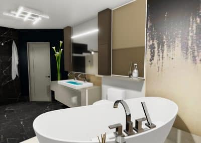 Vue 3D d’une rénovation de salle de bain contemporaine