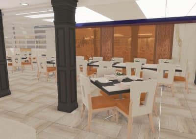 Résidence privée pour aînés / Modélisation 3D d’un lancement de concept en design d’intérieur de la grande salle à manger