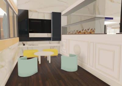 Résidence privée pour aînés / Modélisation 3D d’un lancement de concept de l’air de jeux des petits enfants à l'entrée de la salle à manger